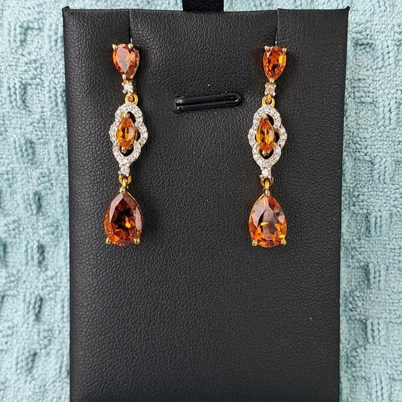 Jewelry - Madeira Citrine & White Zircon Dangle Earrings